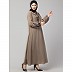 Embroidery abaya with balloon sleeves- Khaki
